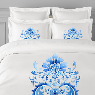 Indigo Azulejo Blue Portuguese Lisbon Botanical Duvet Cover
