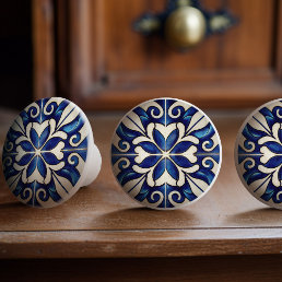 Indigo Azulejo Blue Portuguese Lisbon Decorative C Ceramic Knob