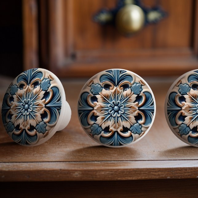 Indigo Azulejo Blue Portuguese Lisbon Decorative Ceramic Knob (Creator Uploaded)