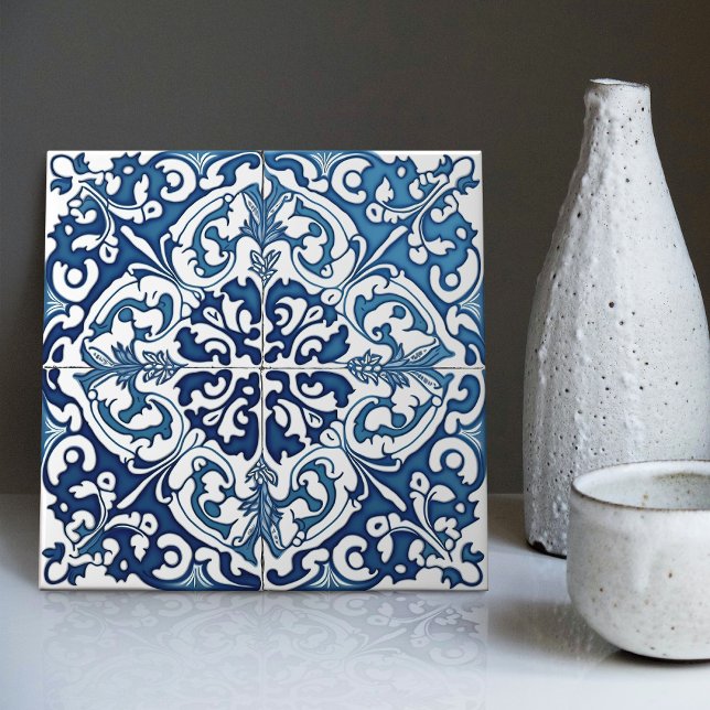 Indigo Azulejo Blue Portuguese Lisbon Decorative Ceramic Tile (Creator Uploaded)