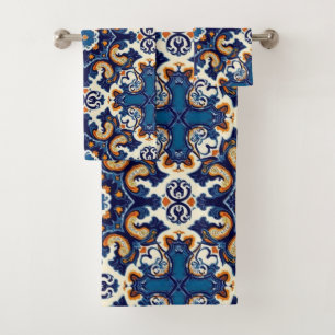 Indigo Azulejo Blue Portuguese Lisbon Talavera Bath Towel Set