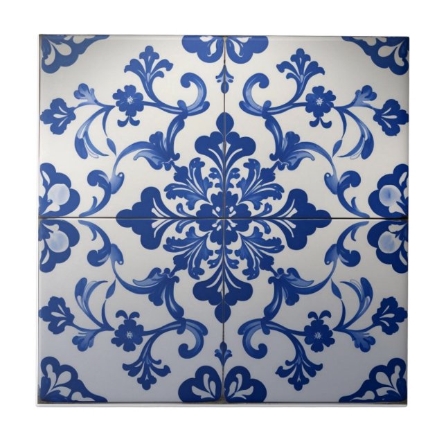 Indigo Azulejo Blue Portuguese Lisbon Talavera  Ceramic Tile (Front)