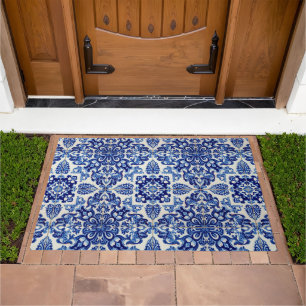 Indigo Azulejo Blue Portuguese Lisbon Talavera  Doormat
