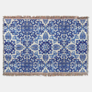 Indigo Azulejo Blue Portuguese Lisbon Talavera  Throw Blanket
