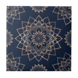 Indigo Azulejo Blue Portuguese Mandala Decorative Ceramic Tile