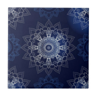 Indigo Azulejo Blue Portuguese Mandala Decorative Ceramic Tile