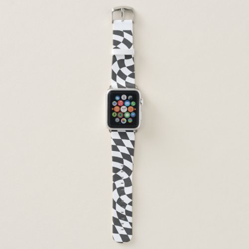 Indigo Black White Retro Warped Checks Checkered   Apple Watch Band
