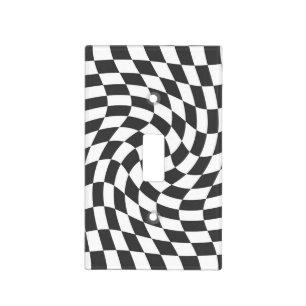 Indigo Black White Retro Warped Checks Checkered Light Switch Cover