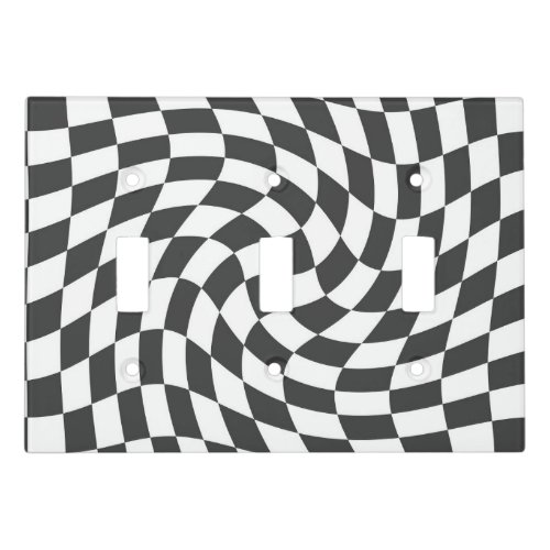 Indigo Black White Retro Warped Checks Checkered  Light Switch Cover
