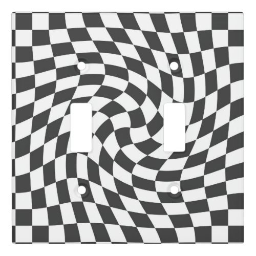 Indigo Black White Retro Warped Checks Checkered Light Switch Cover