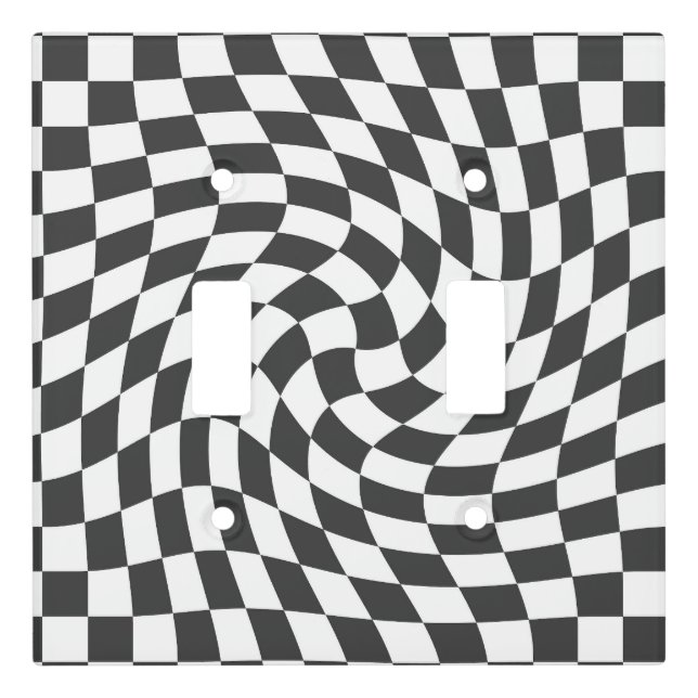 Indigo Black White Retro Warped Checks Checkered Light Switch Cover (Front)