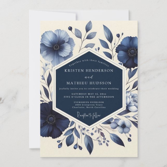Indigo Bloom Romance Wedding Invitation (Front)