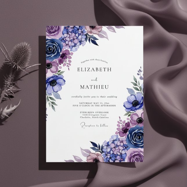 Indigo Bloom Romantic Flourish Wedding Invitation (Creator Uploaded)