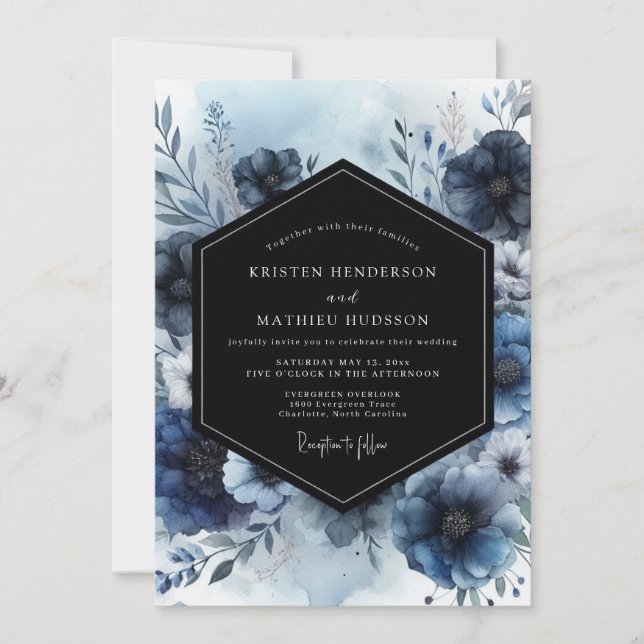 Indigo Bloom Whimsy Wedding Invitation (Front)