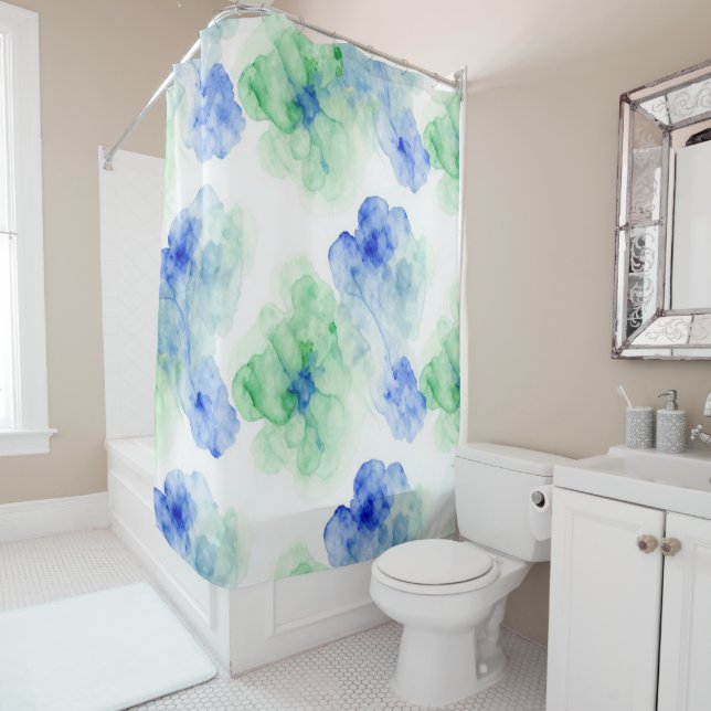 Indigo Blooms Shower Curtain (In Situ)