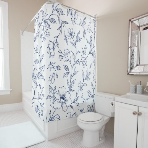 Indigo Blooms Shower Curtain