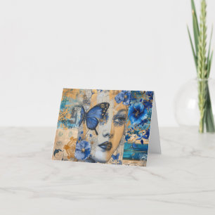 Indigo Blue Abstract Art Collage Blank Note Card