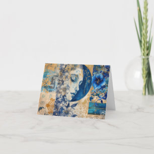 Indigo Blue Abstract Art Collage Blank Note Card
