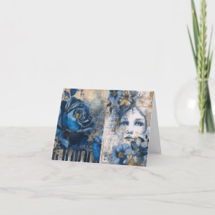Indigo Blue Abstract Art Collage Blank Note Card