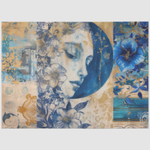 Indigo Blue Abstract Art Collage Decoupage Tissue Paper