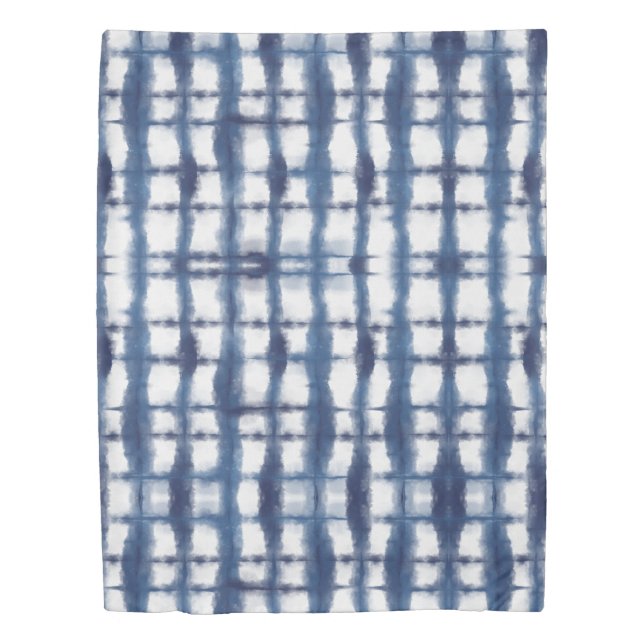 Indigo Blue Abstract Line Pattern Duvet Cover (Front)