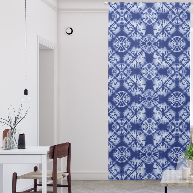 Indigo Blue Abstract Shibori Pattern Blackout Curtains (Living Room)