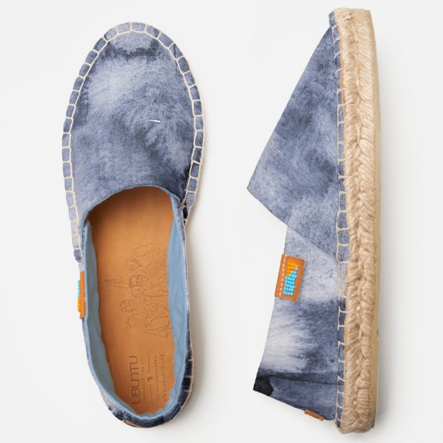 Indigo Blue Abstract Watercolor Paint Espadrilles (Side)