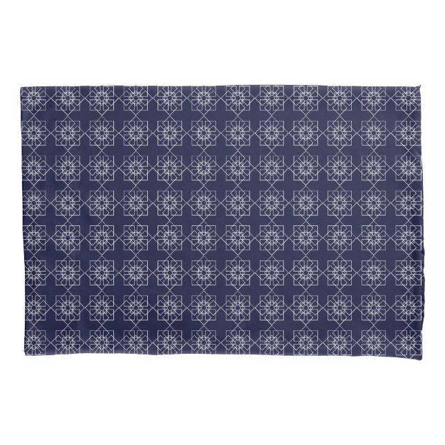 Indigo blue and white geometric shapes pillow case (Front)