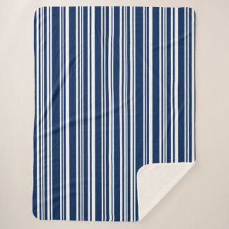 Indigo Blue and White Modern Stripes Sherpa Blanket