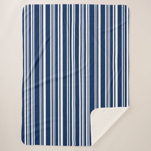 Indigo Blue and White Modern Stripes Sherpa Blanket