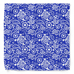 Indigo Blue and White Paisley Pattern Bandana
