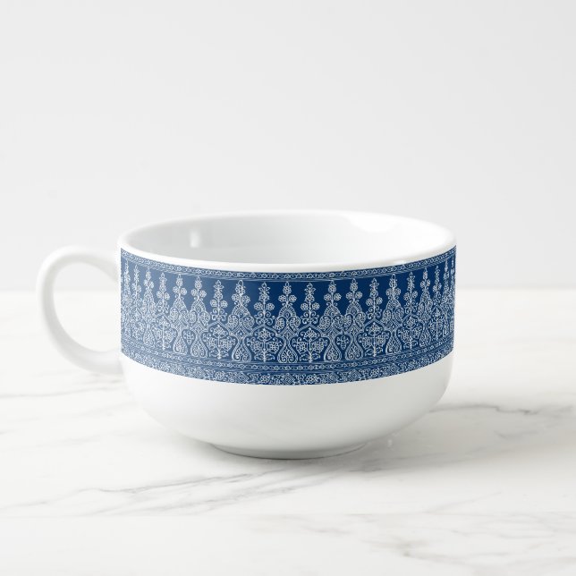 Indigo Blue and White Paisley Pattern Soup Mug (Right)