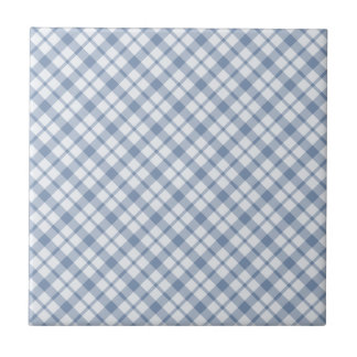 Indigo Blue and White Preppy Check Ceramic Tile