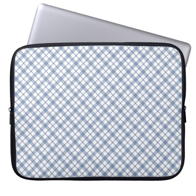 Indigo Blue and White Preppy Check Laptop Sleeve (Front)