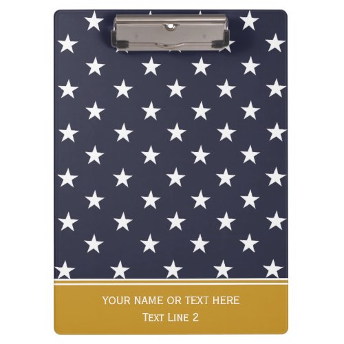 Indigo Blue and White Stars Mustard Yellow Pattern Clipboard