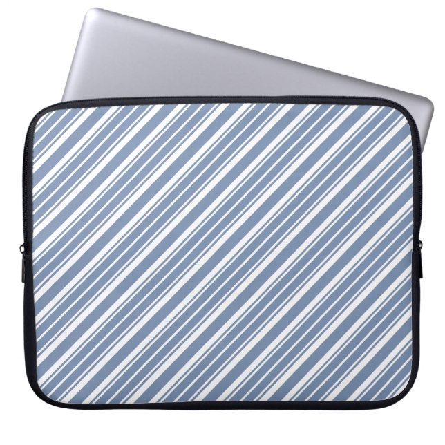 Indigo Blue and White Ticking Stripe Laptop Sleeve (Front)