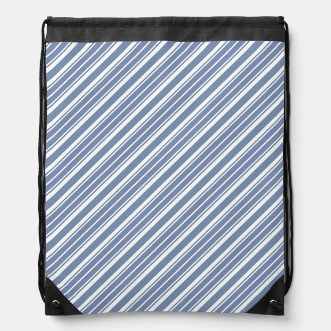Indigo Blue and White Ticking Stripes Back Pack Drawstring Bag (Front)