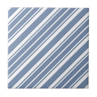 Indigo Blue and White Ticking Stripes Ceramic Tile
