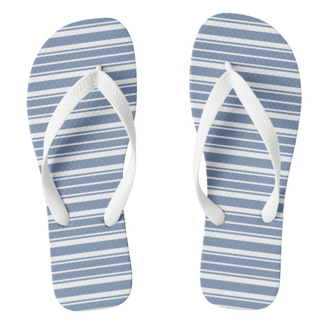 Indigo Blue and White Ticking Stripes Flip Flops (Footbed)