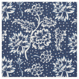 Indigo Blue and White Vintage Floral Fabric