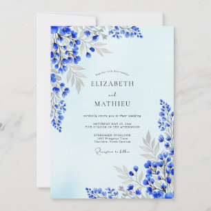 Indigo Blue Artistic Spring Wedding Invitation