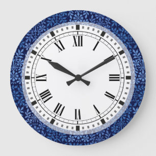 Indigo blue arts and crafts large clock