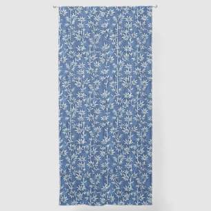 Indigo blue asian japanese floral pattern sheer curtains