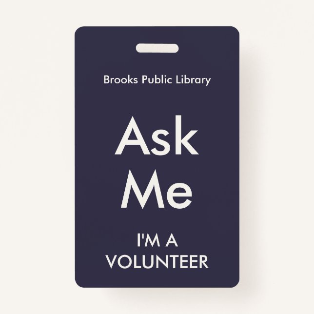 Indigo Blue Ask Me Badge for Volunteers (Front)