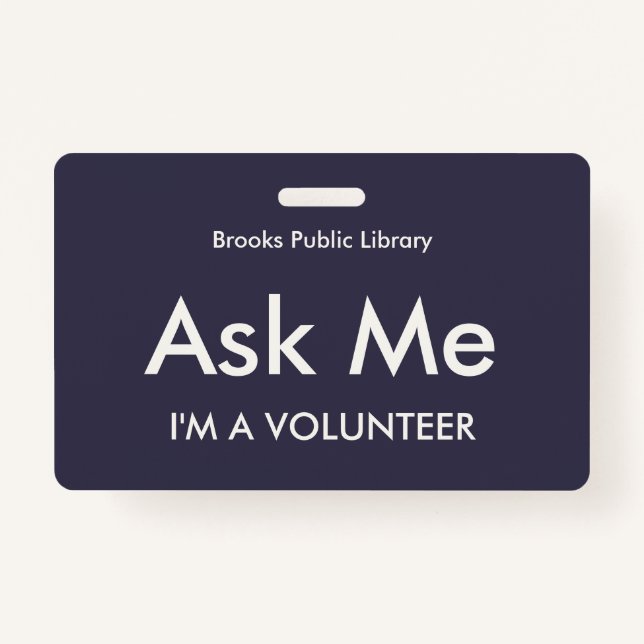 Indigo Blue Ask Me Badge for Volunteers (Front)