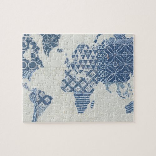 Indigo Blue Batik Map of the World Jigsaw Puzzle