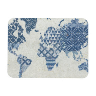 Indigo Blue Batik Map of the World Magnet