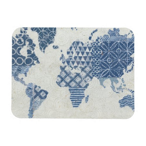 Indigo Blue Batik Map of the World Magnet