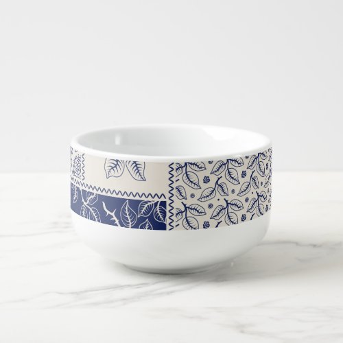 Indigo Blue Beige Floral Patchwork Soup Mug