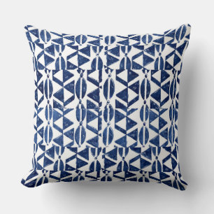 Indigo Blue Block Print Throw Pillow